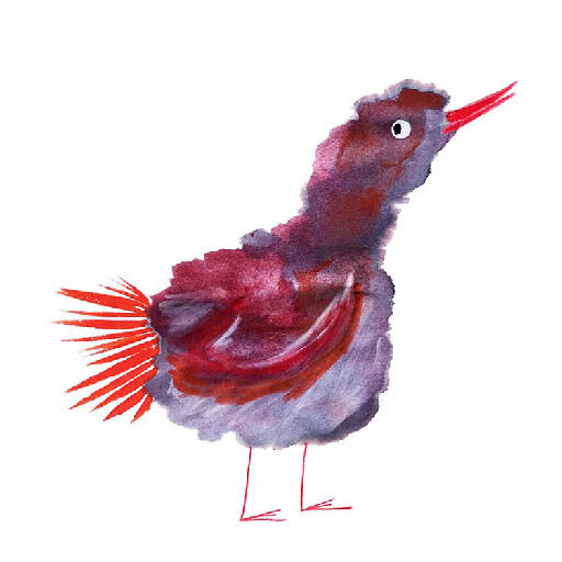Purple and red painted bird