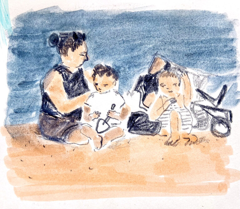 Sketch of a family at the beach.