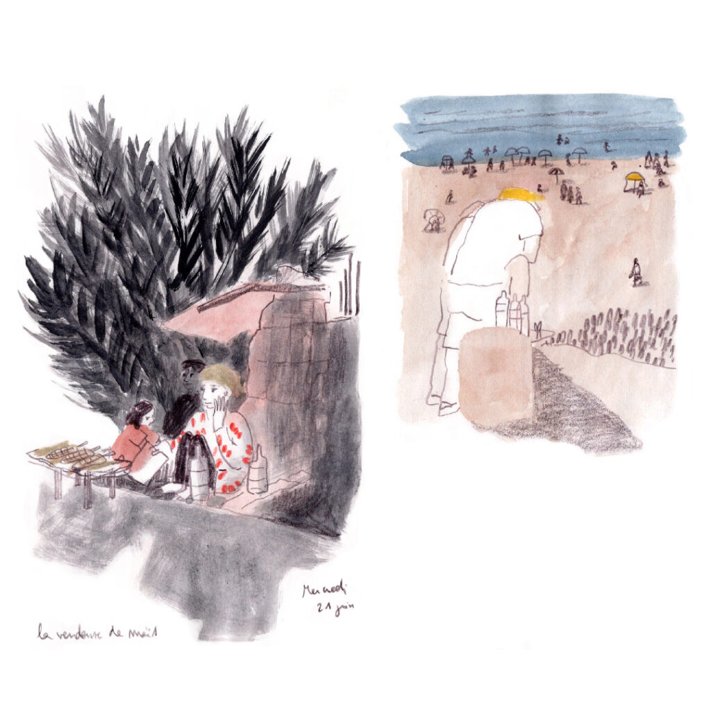 Sketches of scenes near the beach.